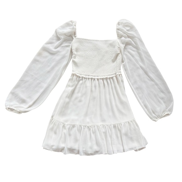 Aritzia Wilfred Tempest Mini Dress Smocked White Chiffon Romantic Feminine 2XS - Picture 2 of 16